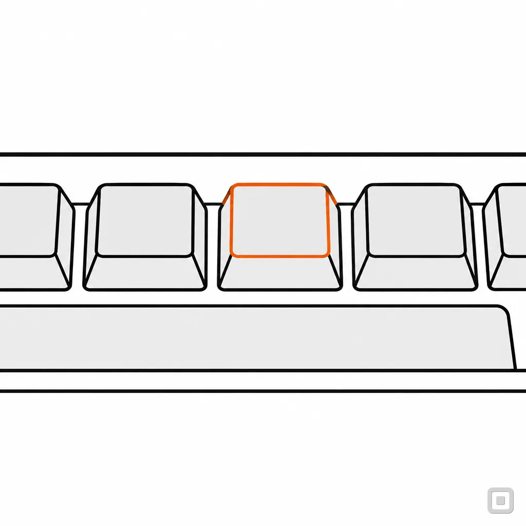 Line drawing of keyboard keys with one key outlined in orange